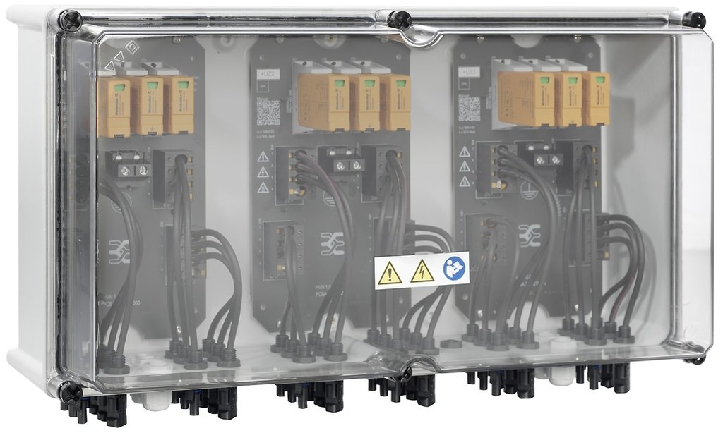 DESTOCKAGE - Coffret DC Weidmuller Next 1000 V, 3 MPPT, 3 entrées / 3 sorties par MPPT, Sans porte-fusible, Protection Surtension I et II, Sans interrupteur-sectionneur, WM4 (version SolarEdge)