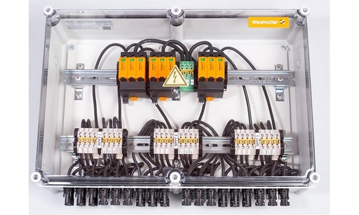 [04-2882770000] Coffret DC Weidmuller Next 1000 V, 3 MPPT, 3 entrées / 3 sorties par MPPT, Sans porte-fusible, Protection Surtension I et II, Sans interrupteur-sectionneur, MC4 (version SolarEdge)